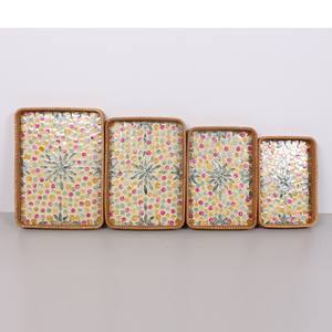 Plateau de service rectangulaire en nacre écologique avec motif de points de couleur en rotin, fait à la main, en vrac, pour la cuisine, le restaurant et le café - Product Image 3