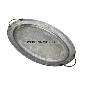 Tbleware Galvanized Serving <b>Tray</b> Round Shape Handmade New Serving Platter Round Shape Tableware Vintage Galvanized <b>Tray</b> - Product Image 6