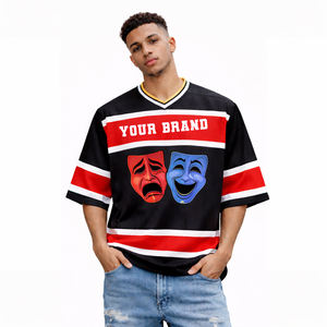 Custom Men Stripe Half Sleeve Mesh V Neck Tshirts Boxy Oversized Stripes Football Jersey for Men - Product Image 6