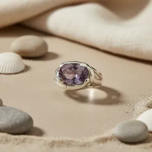 Anillo de Plata de Ley 925 con Amatista para Mujer, Joyería Elegante con Piedras Preciosas - Product Image 3