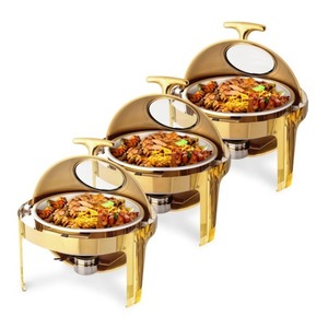 Modern High Quality Stainless Steel Copper Buffet Chafing Dish Set Gas/Fuel Element 8L Capacity Customizable Hotels Events - Product Image 2