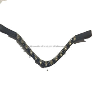 Personalizado Mega Bling 1 Fila redondo negro y plata cristales de cristal redondos diamantes de imitación hecho a mano negro cuero caballo frente banda - Product Image 1