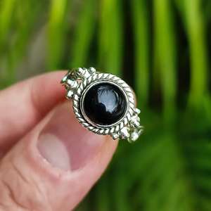 925 Sterling <b>Silver</b> Black Onyx <b>Ring</b> Geometric Pattern Handmade <b>Statement</b> Promise Jewelry for July Birthstone - Product Image 1