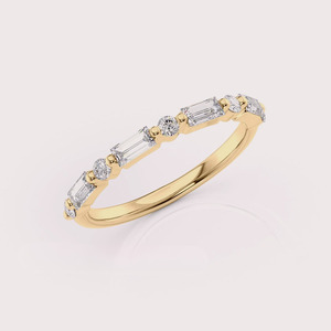Anillo de compromiso con diamantes cultivados en laboratorio certificados por IGI, corte baguette y redondo, anillo de aniversario de diamantes, oro blanco/rosa y amarillo de 14 quilates - Product Image 2