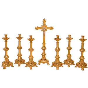 Juego de 7 piezas de accesorios decorativos religiosos elegantes, Cruz de Altar y candelabros de arte novedosos, para la decoración de las velas, de estilo religioso, para el día de hoy - Product Image 1