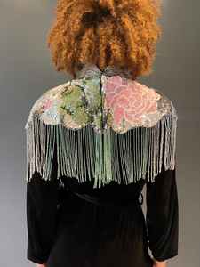 Elegante capa burlesca con hebras de cuentas y lentejuelas silueta asimétrica sujeta cuello envoltura festiva para ocasiones de Club - Product Image 4