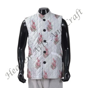 Cotton Floral Printed Men's Wear Soft And Comfortable <b>Kantha</b> Quilted Tunic Gift <b>Kantha</b> <b>Jacket</b> Hand Block Printed - Product Image 4