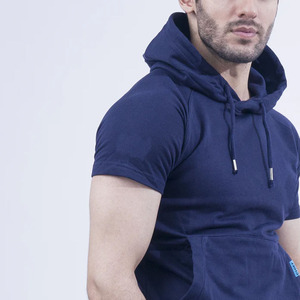 Conjunto de chándal de verano de algodón 100% azul hecho en fábrica para hombre, camiseta con capucha para hombre, conjunto de pantalones para correr a la venta a granel - Product Image 4