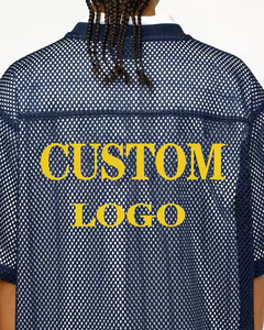 Camisetas de fútbol retro recortadas cuadradas personalizadas para hombre al por mayor, camiseta de fútbol retro americana de poliéster de malla vintage de gran tamaño deportiva - Product Image 4