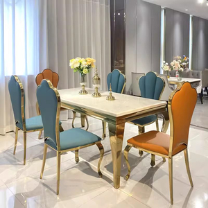 Moderner Rechteckiger Goldener Marmor Verchromter Glänzender Edelstahl-Esstisch für Apartments und Hotels 6-Sitzer - Product Image 1