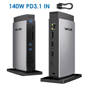 محطة إرساء Wavlink WL-UMD26 مع منفذ RJ45 ومنفذ <span class=keywords><strong>USB</strong></span>-C وفتحة SD/TF ومدخل صوت/ميكروفون وشحن PD3.1 بقوة 140 واط وعرض ثلاثي الشاشات وسرعة USB3.0 تصل إلى 1000 ميجابت في الثانية - Product Image 3