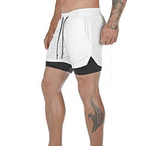 Pantalones cortos atléticos de doble capa de cintura media con logotipo personalizado, patrón sólido de secado rápido, alta calidad, precio económico, novedad - Product Image 5