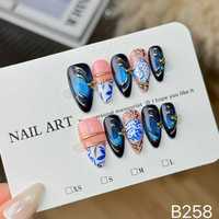 Ongles artificiels en amande faits à la main B258 style français à poser sur les doigts