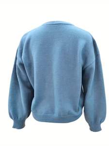 Pull surdimensionné pour <span class=keywords><strong>femme</strong></span> pull extensible doux veste manches bouffantes col rond coupe ample pull manteau pour tenue décontractée et formelle - Product Image 6