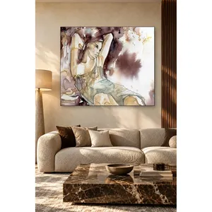 Impression sur toile de la silhouette d'une femme en aquarelle aux tons bruns de Fida - Product Image 4