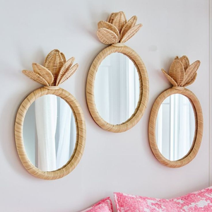 Espejo de pared de ratán piña bohemio-Espejo decorativo tejido a mano para sala de estar, guardería o casa de playa con materiales naturales - Product Image 1