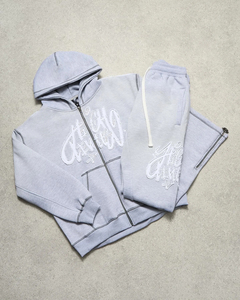 Custom Sweat Stack Pant Trajes de chándal de lavado ácido puff impreso Zip up Sudadera con capucha y pantalones de chándal acampanados Conjunto de chándal para hombres - Product Image 3