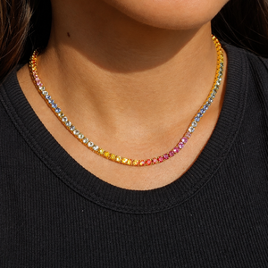Collier en or 14 carats plaqué or avec perle d'eau douce et zircon arc-en-ciel pour cadeau de mariage - Product Image 1