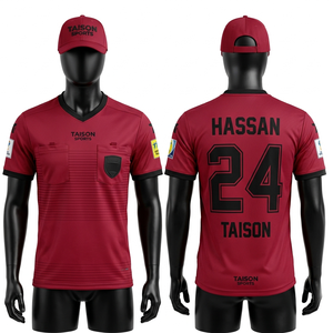 Maillot d'arbitre pour homme, professionnel, polyester et élasthanne, extensible, respirant, design à panneaux marron et noir, logo personnalisé par sublimation - Product Image 3