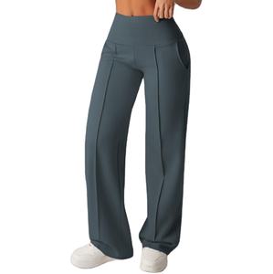 Pantalon de yoga pour femme à séchage rapide, coupe large et ajustée, idéal pour la course et le fitness, avec plis décoratifs sur le devant – Meilleures ventes - Product Image 5