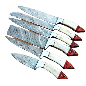 Juego de Cuchillos de Chef Profesionales de Acero de Damasco Hechos a Mano por Ahmad Fabric, 6 Piezas, Mango de Resina, Funda de Cuero, Diseño Moderno, Personalizable - Product Image 6