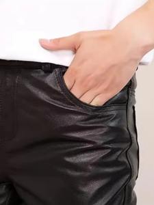 Pantalones de motociclista de cuero genuino de vaca de otoño para hombre, moda Punk, ropa de calle ajustada informal, pantalón lápiz negro a prueba de viento - Product Image 5