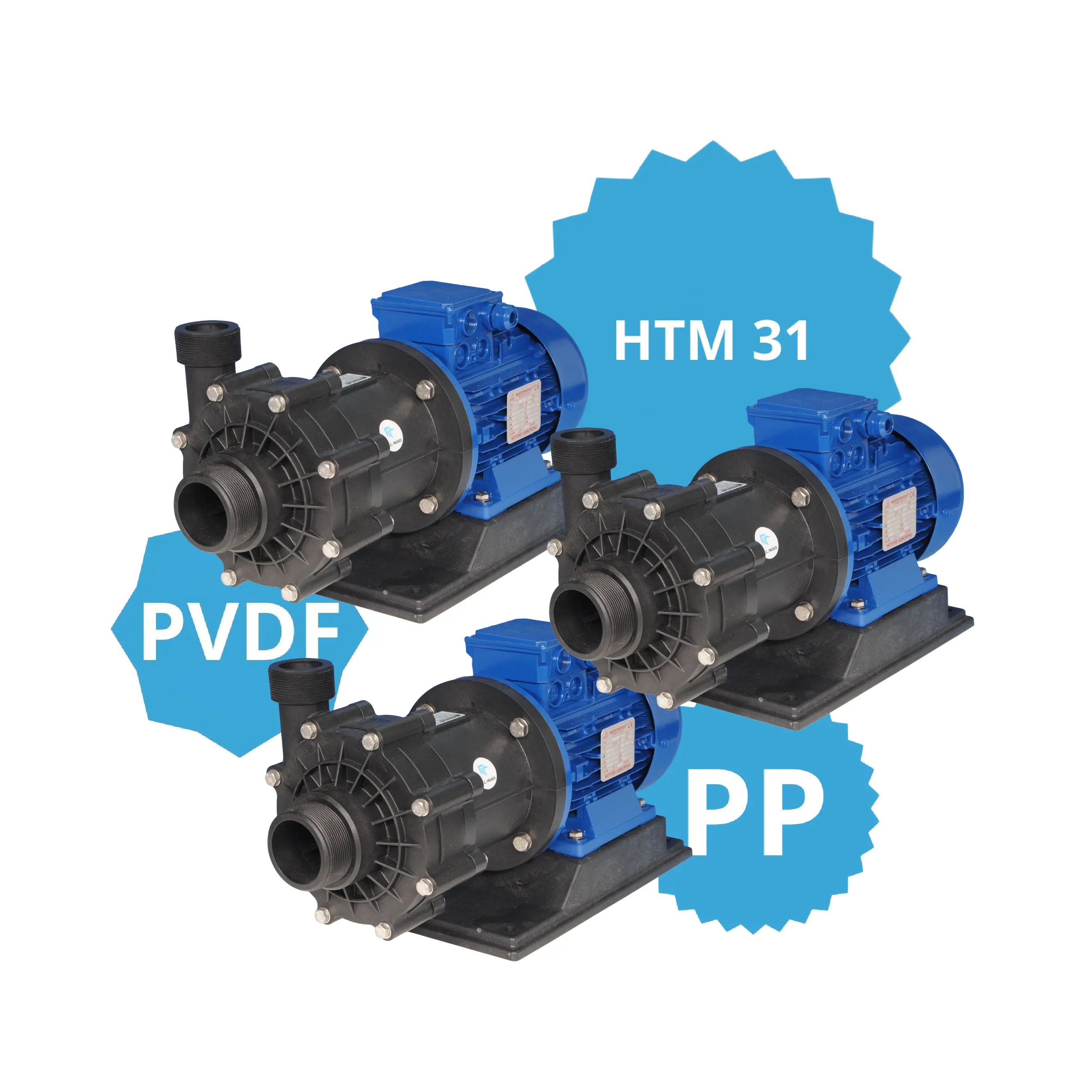 Industrial magnetic centrifugal pumps model HTM 31 PP PVDF with motor 2,2, 3 or 4kw made of plastic for acid handling water pump