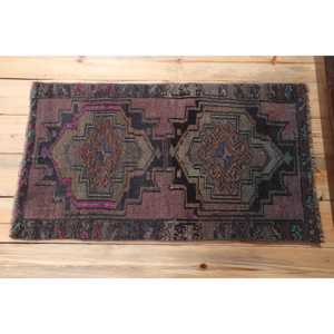 Vintage Turkish Rug 1.8x3 ft, <b>Brown</b> Small Animal Print <b>Wool</b> Rug - Product Image 3