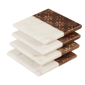 Bar Home Sous-verres en céramique personnalisés Style classique rond marbre et acacia en bois avec style classique pour boissons - Product Image 1