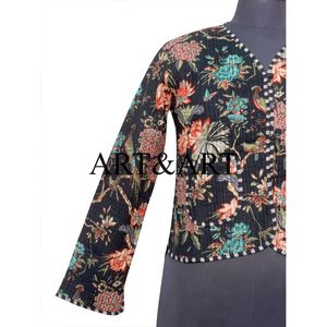 เสื้อแจ็คเก็ตผ้าฝ้ายพิมพ์ลายดอกไม้สำหรับผู้หญิง ไซส์พลัส เสื้อโค้ทผ้าฝ้ายพิมพ์ลายดอกไม้ สไตล์ลำลองสำหรับฤดูใบไม้ร่วง - Product Image 2