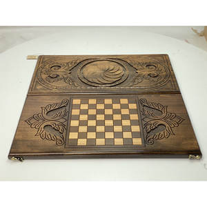 Jeu de société en bois sculpté 3 en 1, échecs, dames, backgammon, stratégie classique, divertissement familial, défi mental, jeu artisanal - Product Image 1