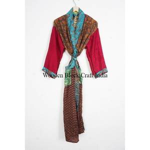 Elegante Kimono Japonés Vintage de Seda con Parches para Mujer, Ropa de Dormir y Batas para Fiestas en la Playa, para la Temporada de Verano y Primavera - Product Image 1