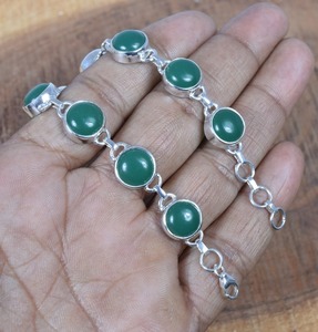 Pulsera hecha a mano ajustable con piedras preciosas de Plata de Ley 925 de ónix verde, joyería de mayo, regalo de piedra natal para ella, pulsera de 9 piedras - Product Image 4