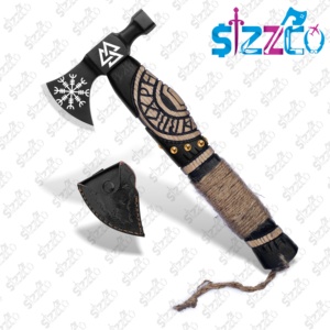 Custom Hand Forged Carbon Steel Viking <b>Bearded</b> Axe Engraved Norse Vegvisir Valknut Hatchet Carved Wooden Handle Camping Tomahawk - Product Image 6