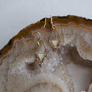 Designer Triangle Patterned Earrings <b>Brass</b> Gold Plated Beaded Earrings <b>Jewellery</b> for Women and Girls Wear in Wedding Party's - Product Image 1