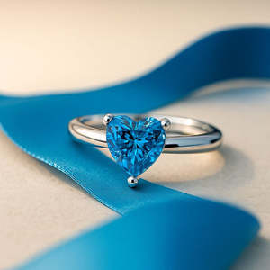 NOVAMART Fine Zarkan 925 Hallmark <b>Adjustable</b> Sterling <b>Silver</b> <b>Ring</b> with Blue Zircon Heart Romantic Rhodium Plated Jewelry Gift Wh - Product Image 1