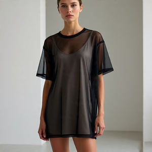 Sheer Mesh T Shirts Women See Through Loose Mesh Sheer Tops T Shirts Ladies Summer Women Sheer Mesh Blouses Shirt Ladies - Product Image 2