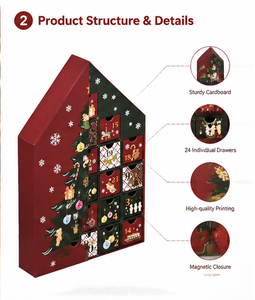 Boîte de calendrier de l'avent de Noël en carton à 24 compartiments, design festif, avec impression personnalisée pour marques de produits de vacances - Product Image 5