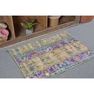 Alfombra de área grande Bohemia clásica turca Vintage 2,5 X 3.4ft Beige azul Patchwork diseño lana Material látex rectángulo pasillo - Product Image 2