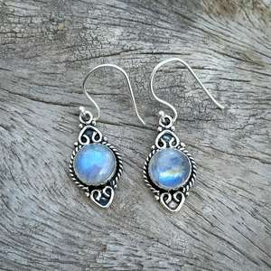 Solid 925 Sterling <b>Silver</b> Plated Bohemian Style <b>Earrings</b> Fashionable Rainbow Moonstone Gemstone Natural Bezel Anniversary Supply - Product Image 6