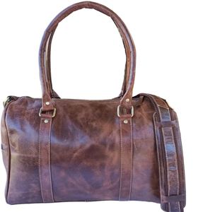 Mini bolso de lona Crazy Horse hecho a mano, bolso de noche de viaje de fin de semana de grano completo de cuero genuino - Product Image 2