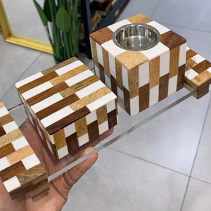 Plateau brûleur d'encens de luxe en bois et incrustations d'os avec boîte à bakhoor assortie, décoration de maison religieuse écologique, cadeau - Product Image 4