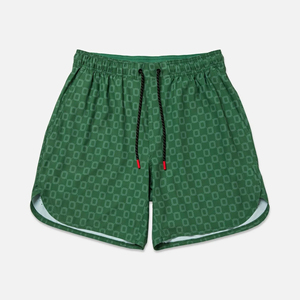 Pantalones cortos para correr con patrón verde para hombre con cordón, pantalones cortos deportivos ligeros de secado rápido para gimnasio, dobladillo curvo, ropa deportiva transpirable - Product Image 1