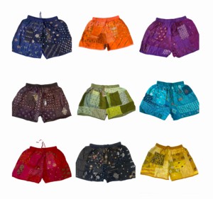 Indian Handmade Bottle Green <b>Super</b> Comfy Unisex Patchwork <b>Shorts</b> / Handmade Rayon Patchwork <b>Shorts</b> / Boho Hippie Summer Unisex - Product Image 1