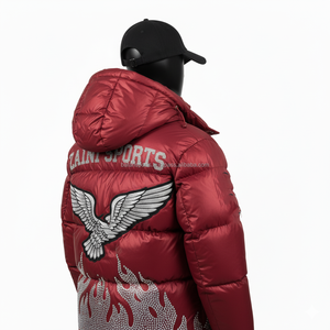 Chaqueta acolchada de moda para mujer, tela de poliéster 380 GSM, tono rojo vino con diamantes de imitación, diseño de llama, logotipo personalizado, chaquetas acolchadas para mujer - Product Image 5