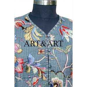 Chaqueta Informal Acolchada con Cuello en V para Mujer, Chaqueta de Algodón con Estampado Floral en Bloques, Blazer Hecho a Mano de Manga Corta y Larga para Mujer - Product Image 3