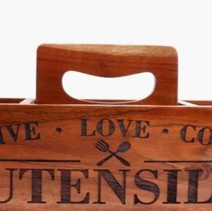 Porte-ustensile en bois à 3 compartiments en gros pour comptoir de cuisine Clip organisateur pour outils de cuisine Pots en forme de cuillère en métal - Product Image 5