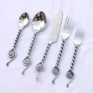 New Silver Twisted Handle Metal Cutlery Flatware Set Food Grade Wedding Hotel Parties Table Top Food Serving Use in Wholesale - Product Image 6