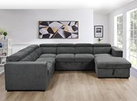 Verstellbare Kopfstütze Ausziehbares Modulares U-förmiges Schlafsofa mit Stauraum Wohnzimmer Stoff-Ecksofa