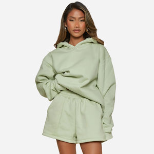 Conjuntos Deportivos Cortos de Alta Calidad con Logotipo Personalizado para Mujer, Conjuntos de Sudadera y Pantalones Cortos Casuales con Patrón Sólido - Product Image 1